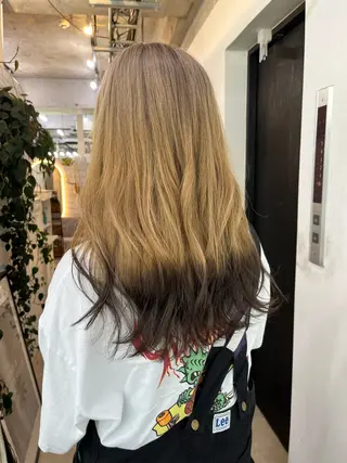 セミロング カラー ブリーチ有無Wカラー メンズパーマ大成のヘアスタイル