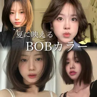 ミディアム カラー 山崎/ボブ縮毛矯正 レイヤー髪質改善のヘアスタイル