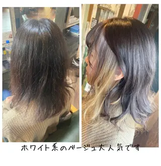 ミディアム カラー ハイライト/インナー /ブリーチ/レイヤーのヘアスタイル
