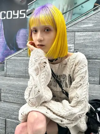 ミディアム カラー ヘアアレンジ MIYU/ケアブリ ーチカラー／デザインのヘアスタイル