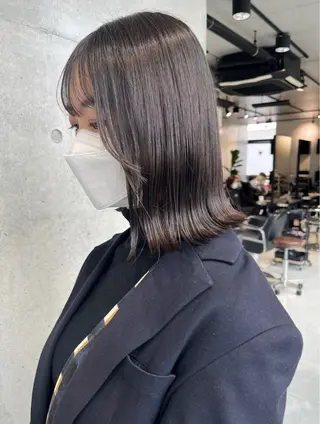 ミディアム カラー パーマ ヘアアレンジ 透明感/オリーブ/ グレージュ/YUKAのヘアスタイル