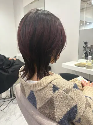 ミディアム レイヤー/ウルフ/ 縮毛矯正/照井友梨のヘアスタイル