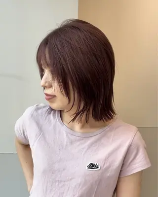 ショート カラー パーマ ヘアアレンジ メンズ 切りっぱなしヘアボブ ミディアムヘアRYOのヘアスタイル