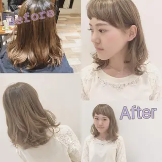 ミディアム セミロング カラー パーマ ハイトーン×髪質改善 KENTAのヘアスタイル