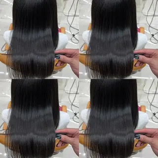 セミロング パーマ 髪質改善× 白髪ぼかし溝江のヘアスタイル