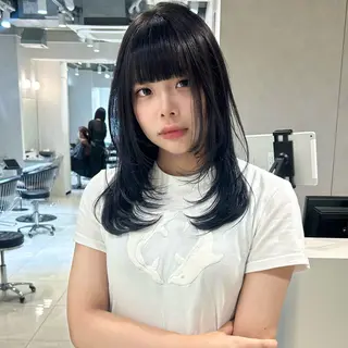 セミロング カラー うるツヤハイトーン/ レイヤー⟡mayuのヘアスタイル