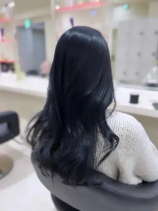 ロング 縮毛矯正× ブルーブラック/池袋のヘアスタイル