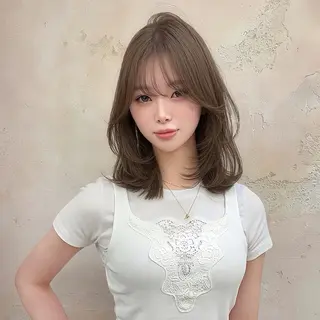 ミディアム カラー ブリーチなし 透明感カラー/艶髪のヘアスタイル