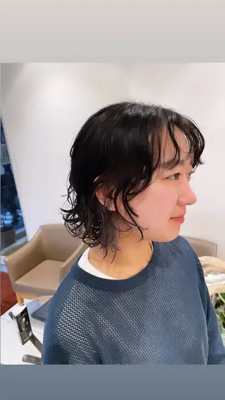 ミディアム パーマ 暖色カラー/パラッと Bob/モエのヘアスタイル