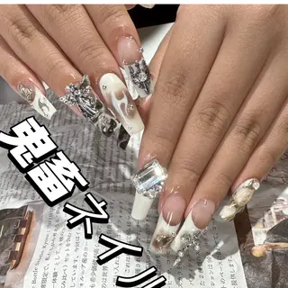 ネイル リボン、ガーリー パーツ放題専門店のネイルデザイン