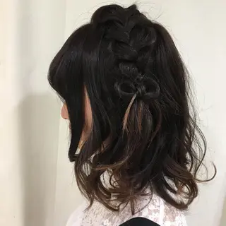 ミディアム カラー ヘアアレンジ マツエク・マツパ きむえり/髪質改善 /うねり広がり改善のヘアスタイル