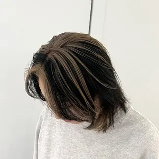ミディアム カラー 顔周りカット／透明感 カラー／Kurumeのヘアスタイル