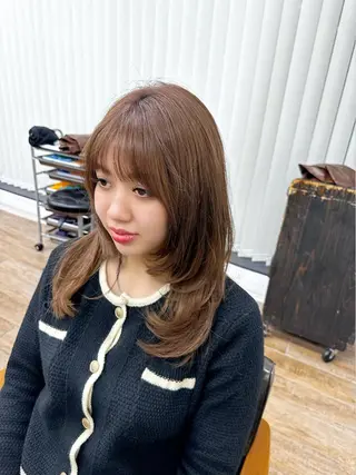 セミロング カラー パーマ ヘアアレンジ メンズ キッズ 骨格レイヤーカット 🌿美髪縮毛矯正のヘアスタイル
