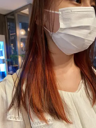 セミロング カラー パーマ ヘアアレンジ メンズ キッズ ネイル mana 暖色カラーカットのヘアスタイル