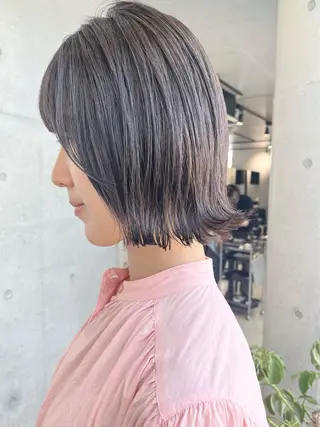ミディアム カラー パーマ 透明感/オリーブ/ グレージュ/YUKAのヘアスタイル