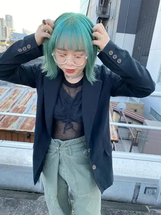 ミディアム カラー ヘアアレンジ ブリーチダブルカラー ハイライト/山本喜熙のヘアスタイル