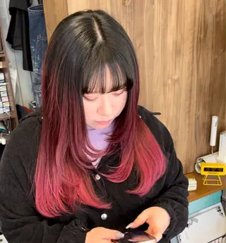 セミロング カラー Lull1人美容室 バレイヤージュのヘアスタイル