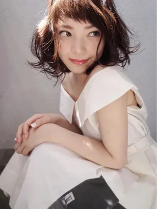 ミディアム カラー パーマ 花井 啓好のヘアスタイル