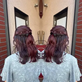ミディアム ヘアアレンジ 💎ハイトーン/艶 カラー モエカ💎のヘアスタイル