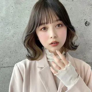 ミディアム カラー パーマ ヘアアレンジ 骨格別小顔カット/ 顔周りカット/金井のヘアスタイル