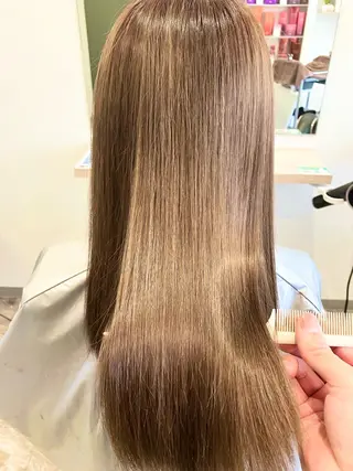 セミロング カラー パーマ ブリーチ&ストレート 長谷川勇人のヘアスタイル