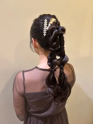 ロング ヘアアレンジ ボウ🪞ヘアセット /メイク/マツパのマツエク・マツパデザイン