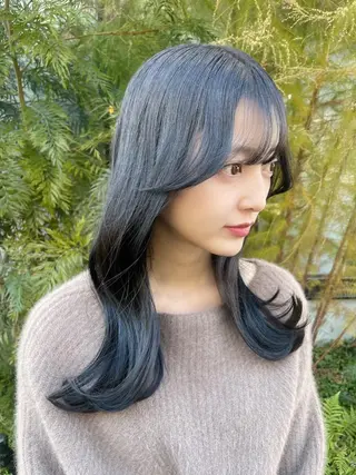 ミディアム カラー 顔周りカット 【オノザワリョウ】のヘアスタイル
