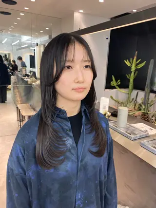 ロング カラー レイヤーボブ縮毛矯正 韓国RINAのヘアスタイル