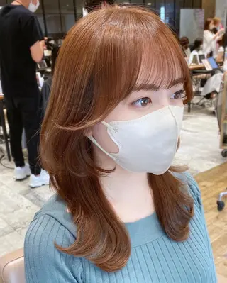 セミロング カラー 顔まわりカット🌟 くびれヘア/寺門遥輝のヘアスタイル