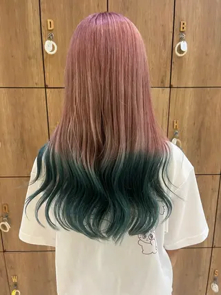 ロング カラー らいむ/レイヤー/ /イヤリングカラーのヘアスタイル