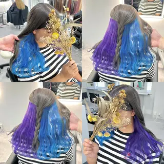 セミロング カラー ブリーチ&エクステ 🥀ケアカラー特化のヘアスタイル