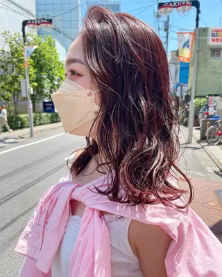 セミロング カラー ヘアアレンジ 髪質改善カラー&TR 縮毛矯正/弱酸性矯正のヘアスタイル