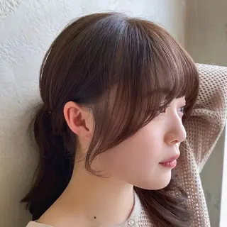 セミロング カラー 顔まわりカット🌟 くびれヘア/寺門遥輝のヘアスタイル