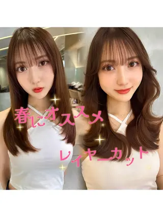 セミロング カラー 興津/韓国レイヤー ダブルカラー美髪縮毛のヘアスタイル