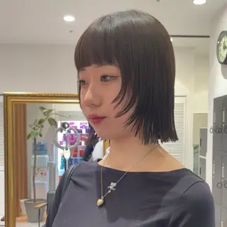 ミディアム 矯正パーマ、ベージュ ボブカット🫧のヘアスタイル