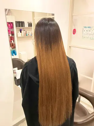 ロング カラー パーマ ブリーチ&ストレート 長谷川勇人のヘアスタイル