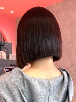ショート カラー 山崎/ボブ縮毛矯正 レイヤー髪質改善のヘアスタイル