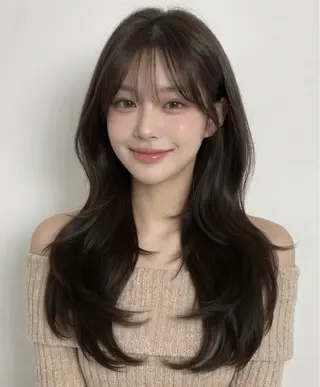 ロング カラー カット無料｜レイヤー カット｜韓国モテへアのヘアスタイル