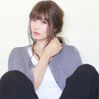 ロング カラー ヘアアレンジ 薬院:今泉/上川美幸 ボブ/顔周りレイヤーのヘアスタイル