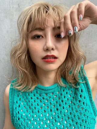 ミディアム パーマ ヘアアレンジ ナガミネアリサ/ 学芸大学/海外ヘアのヘアスタイル