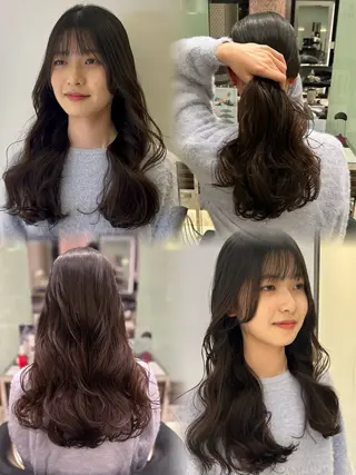 セミロング パーマ 韓国っぽ透け感カラー マンツーマン🫧なおのヘアスタイル