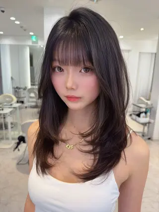 セミロング カラー 韓国レイヤー/透明感 /髪質改善/アジキのヘアスタイル