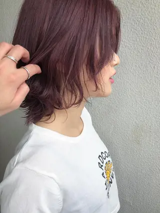 ミディアム 森本裕/オーナー/ ハイトーン/パーマのヘアスタイル