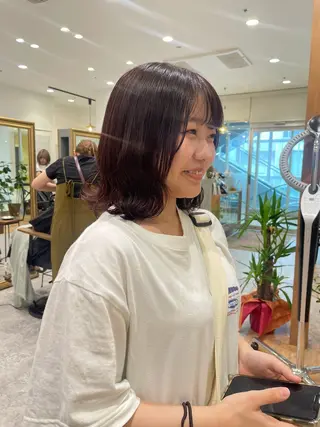 セミロング カラー 矯正パーマ、ベージュ ボブカット🫧のヘアスタイル