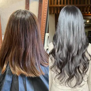 ロング シールエクステ/ ハイトーンカラーのヘアスタイル
