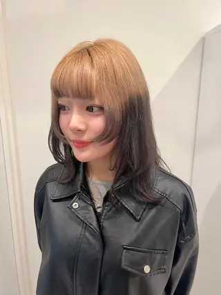 ミディアム 興津/韓国レイヤー ダブルカラー美髪縮毛のヘアスタイル