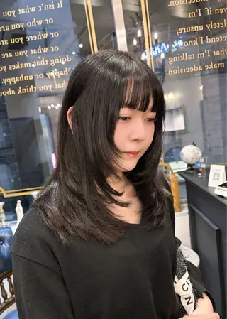 セミロング 韓国レイヤー⋆౨ৎﾟ 透カラー🩶／ユウキのヘアスタイル