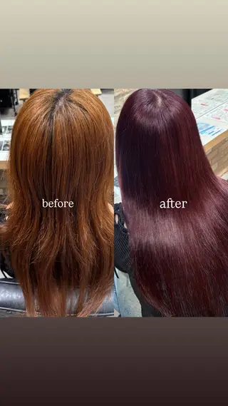 ロング カラー フェザー/シャドウ/ メッシュパーマのヘアスタイル