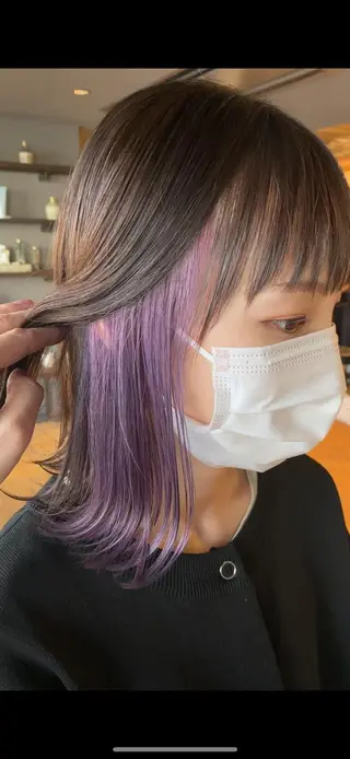 ミディアム ブリーチなしダブル カラー縮毛矯正 下野のヘアスタイル