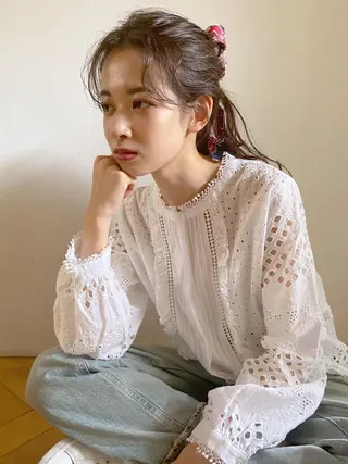 セミロング カラー ヘアアレンジ 神原 ありさのマツエク・マツパデザイン
